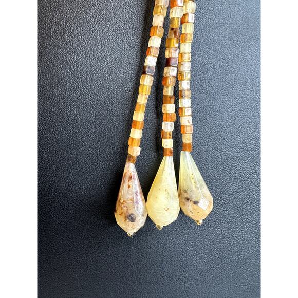 Vintage gold tone brass beaded with chocolate rhinestones drop choker/necklace - Picture 5 of 6